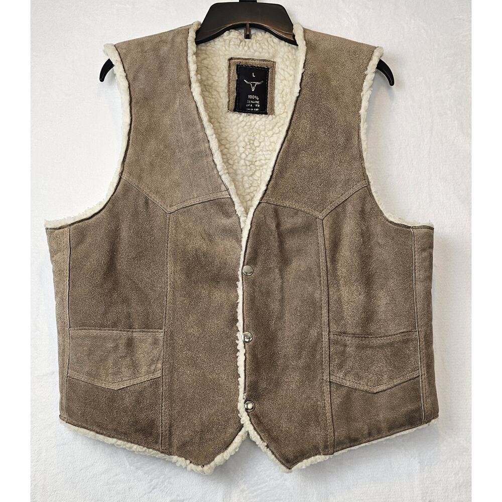Vtg Suede Leather Vest Sherpa Lined Made Mexico Western Hippie Cowboy 70s 80s L